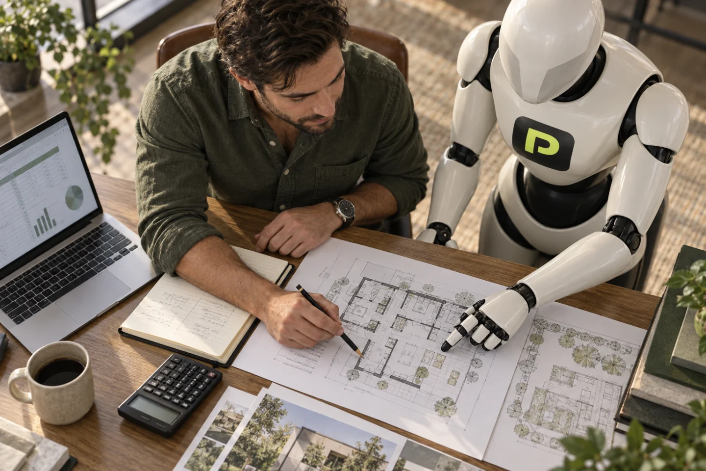 A property professional and the Propfessor robot work through a financial model.