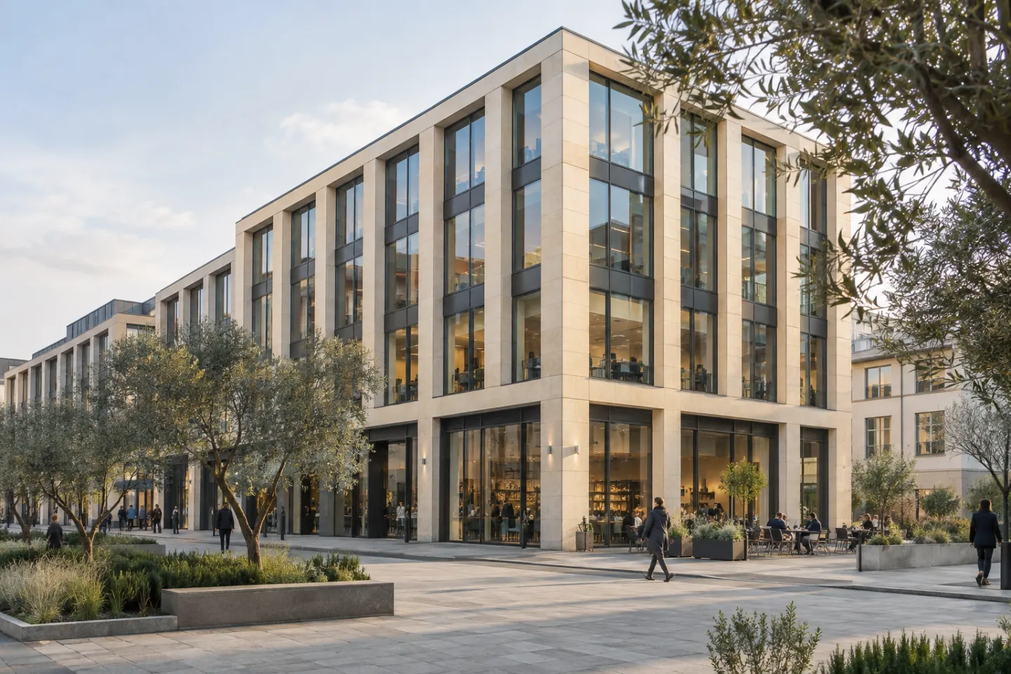 An architectural view of a contemporary commercial building.