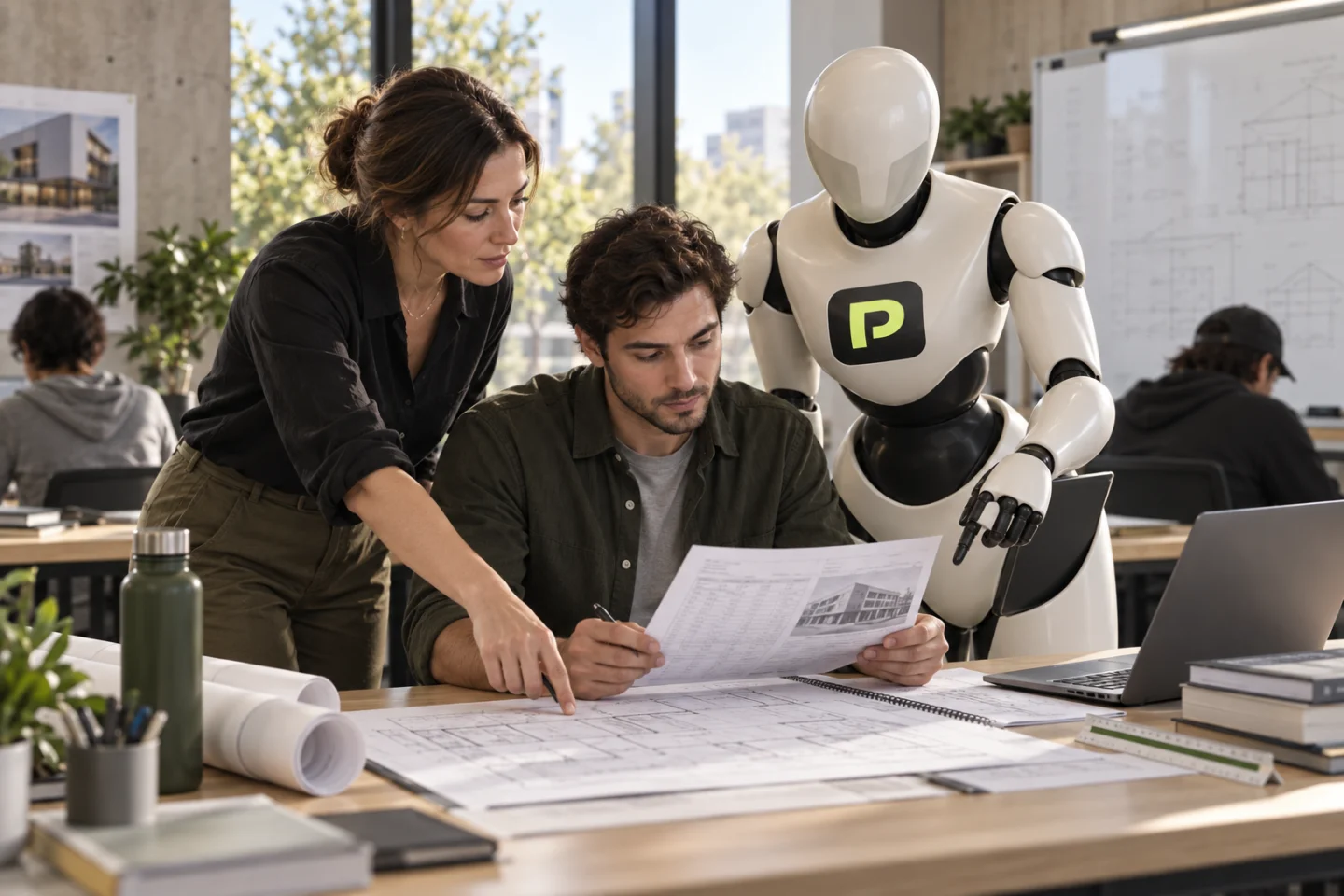 A learner and the Propfessor robot work through a drawing review exercise.